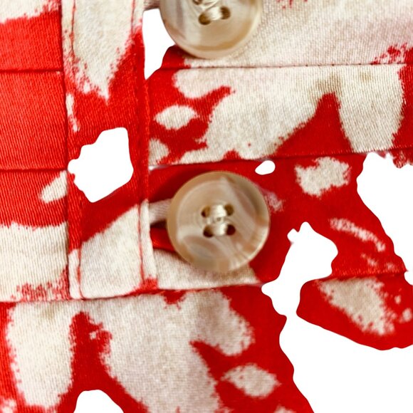 Red Floral Pencil Skirt Above Knee Boho Buttons Back Slit Beige Size 8 LOFT - Picture 7 of 12